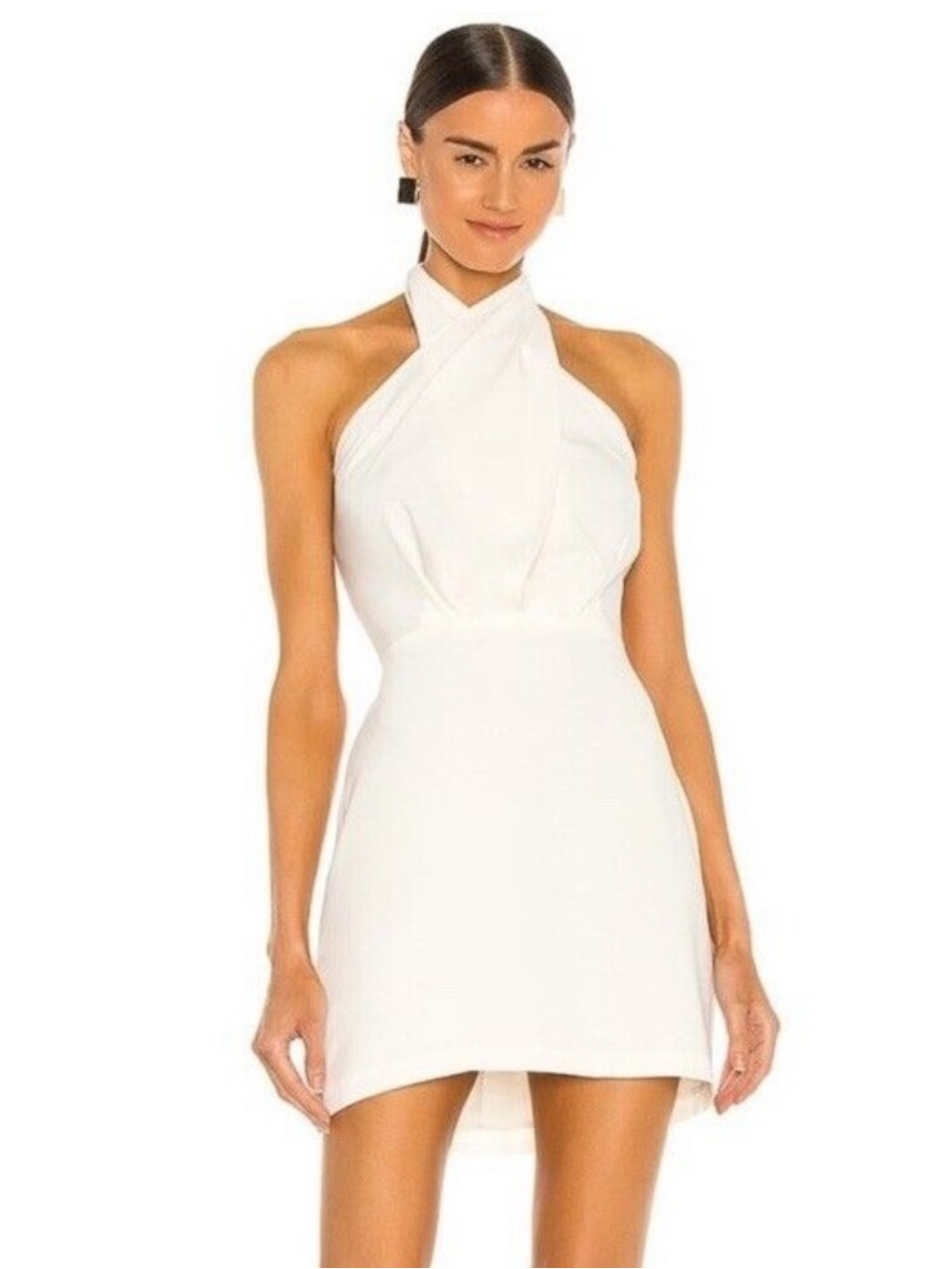 Amanda Uprichard Mezcal Crepe Halter Neck Dress White Ivory Women’s Sz L Large